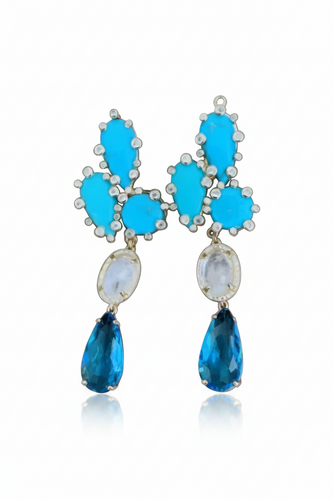 LUP150-LUCIA PIÑA-ARETES DE TURQUESAS CON PIEDRA NATURAL Y CRISTAL  -S1508