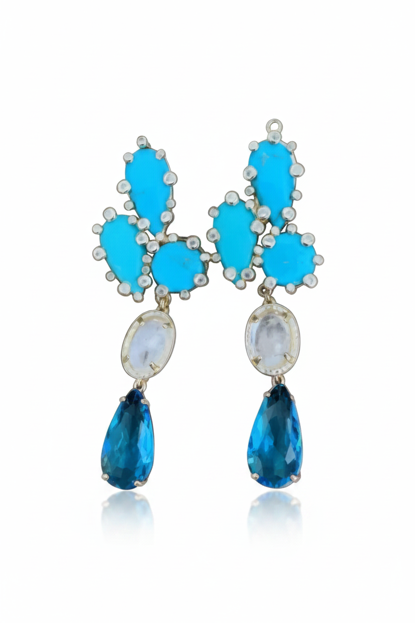 LUP150-LUCIA PIÑA-ARETES DE TURQUESAS CON PIEDRA NATURAL Y CRISTAL  -S1508