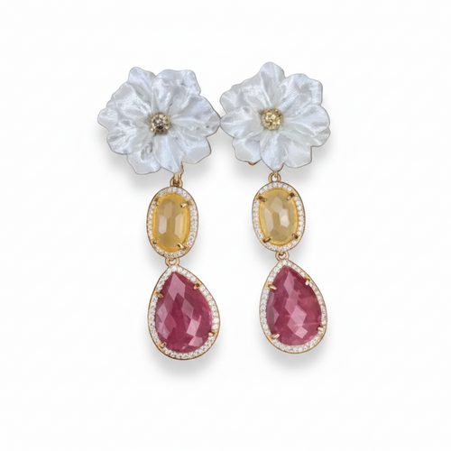 LUP151-LUCIA PIÑA-ARETES DE FLORES EN RESINA CON PIEDRA NATURAL Y CRISTAL-S1508