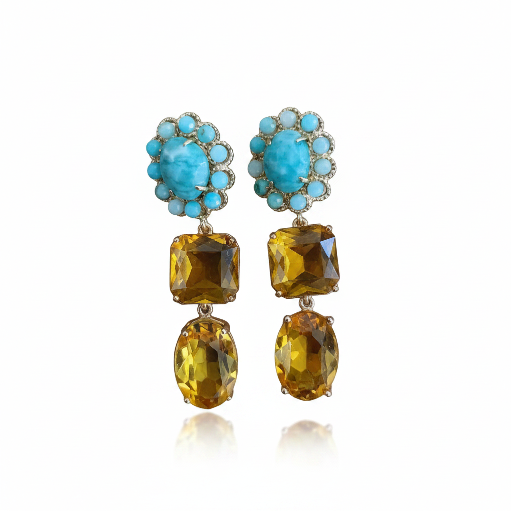 LUP153-LUCIA PIÑA-ARETES DE PIEDRAS AMAZÓNICAS CON CRISTAL -S1508