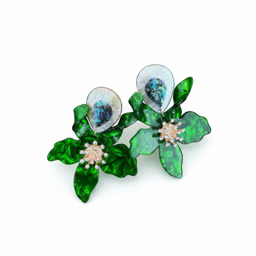 LUP155-LUCIA PIÑA-ARETES DE FLORES EN RESINA CON ABULÓN -S1624