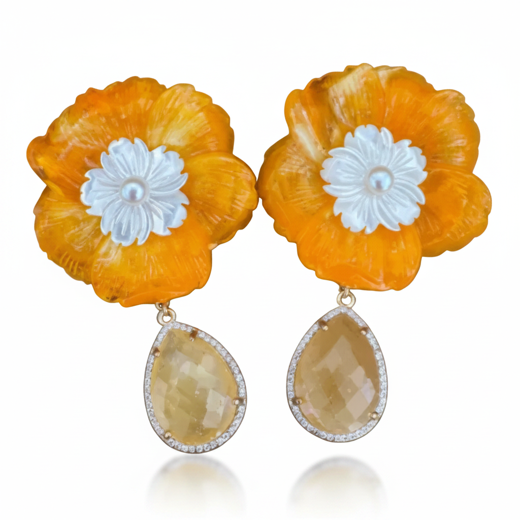LUP160-LUCIA PIÑA-ARETES DE FLORES EN RESINA CON PIEDRA NATURAL Y CRISTALS1624