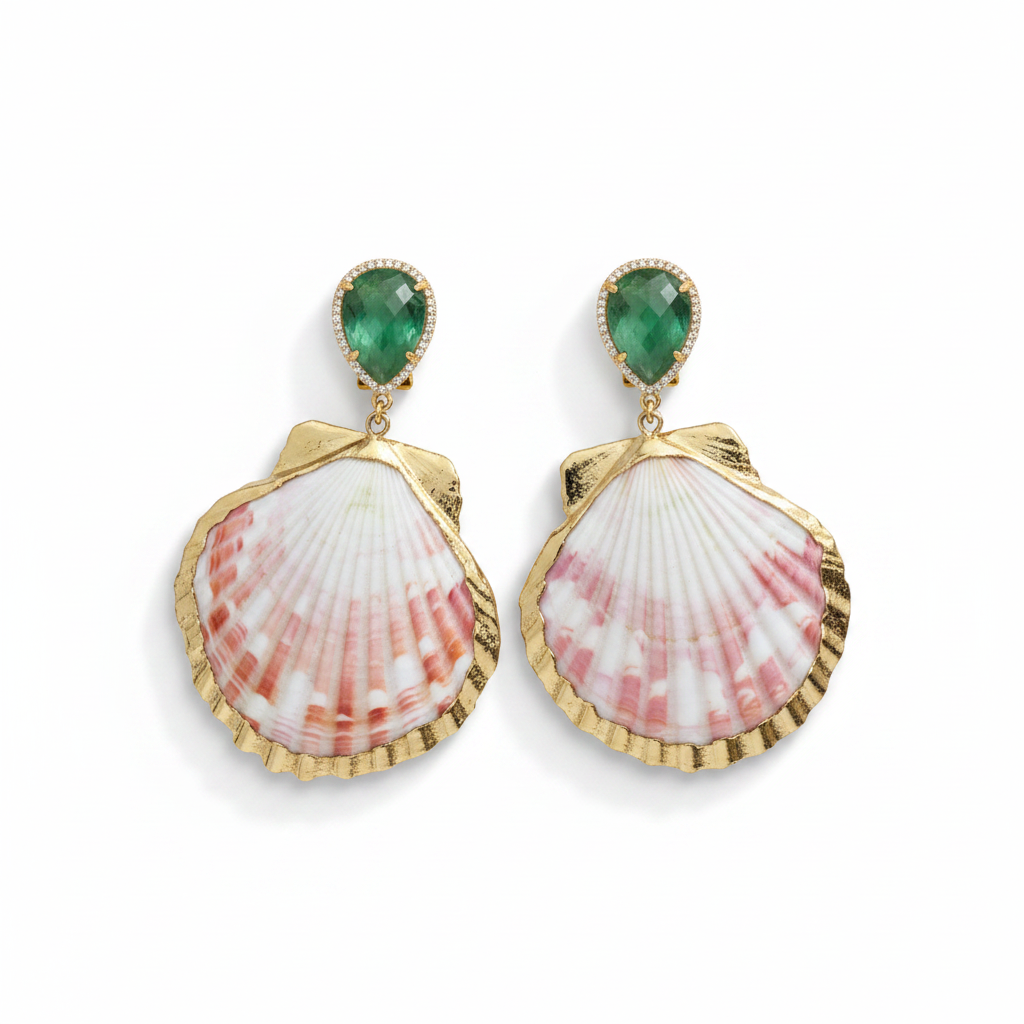 LUP182-LUCIA PIÑA-ARETES DE PIEDRAS NATURALES CON CONCHA  -S1624