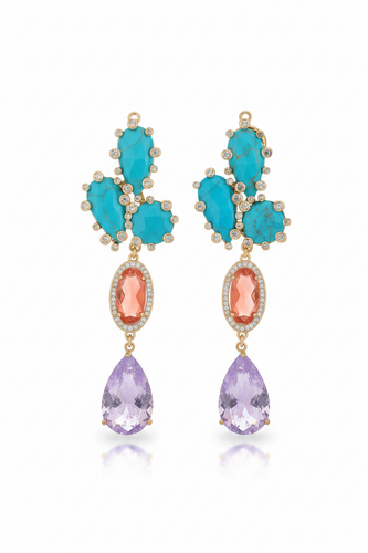 LUP166-LUCIA PIÑA-ARETES DE TURQUESAS CON PIEDRA NATURAL Y CRISTAL  -S1624