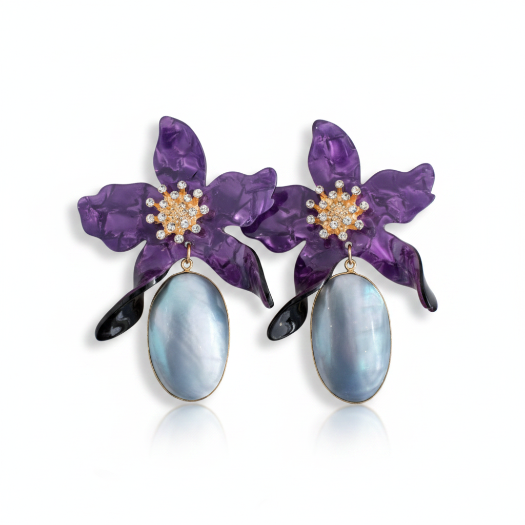 LUP167-LUCIA PIÑA-ARETES DE FLOR EN RESINA CON MADRE PERLA  -S1624