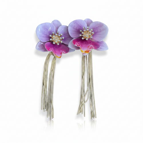 LUP170-LUCIA PIÑA-ARETES DE FLORES EN RESINA CON TIRAS EN BAÑO DE ORO -S1624