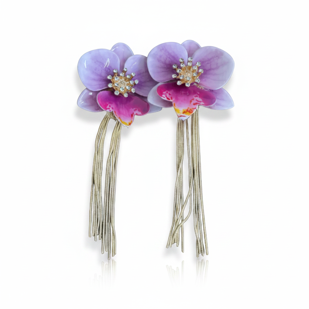 LUP170-LUCIA PIÑA-ARETES DE FLORES EN RESINA CON TIRAS EN BAÑO DE ORO -S1624