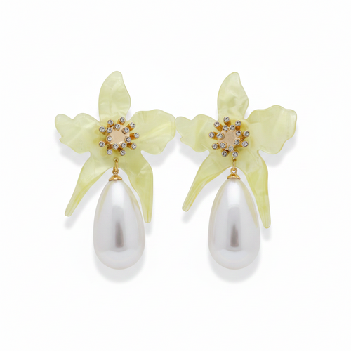 LUP172-LUCIA PIÑA-ARETES DE FLORES EN RESINA CON PERLA SINTÉTICA -S1508
