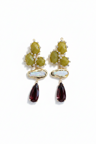 LUP173-LUCIA PIÑA-ARETES DE PIEDRAS NATURALES CON PERLA Y CRISTAL -S1508