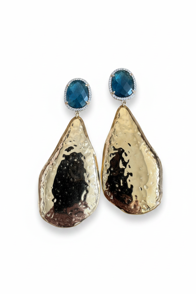 LUP174-LUCIA PIÑA-ARETES DE PIEDRAS NATURALES CON PIEZA DORADA EN BAÑO DE ORO -S1508