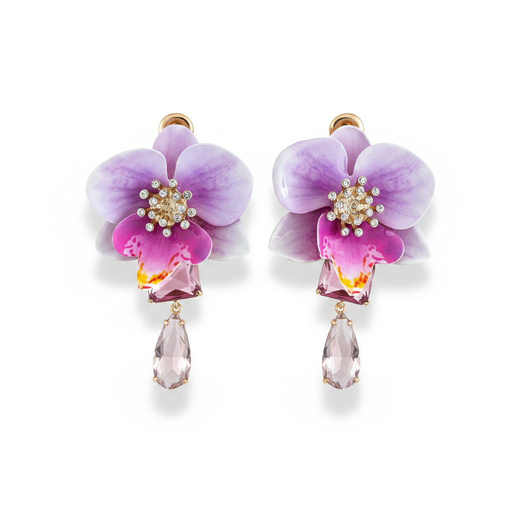 LUP175-LUCIA PIÑA-ARETES DE FLORES EN RESINA CON CRISTALES -S1508