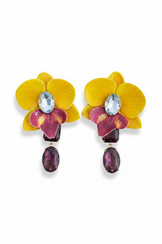 LUP176-LUCIA PIÑA-ARETES DE FLORES EN RESINA CON CRISTALES  -S1508