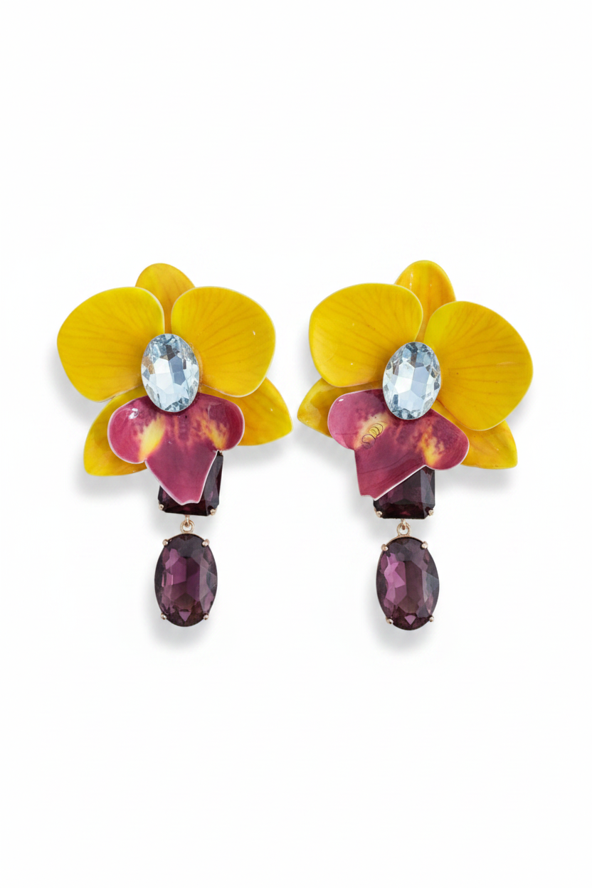 LUP176-LUCIA PIÑA-ARETES DE FLORES EN RESINA CON CRISTALES  -S1508
