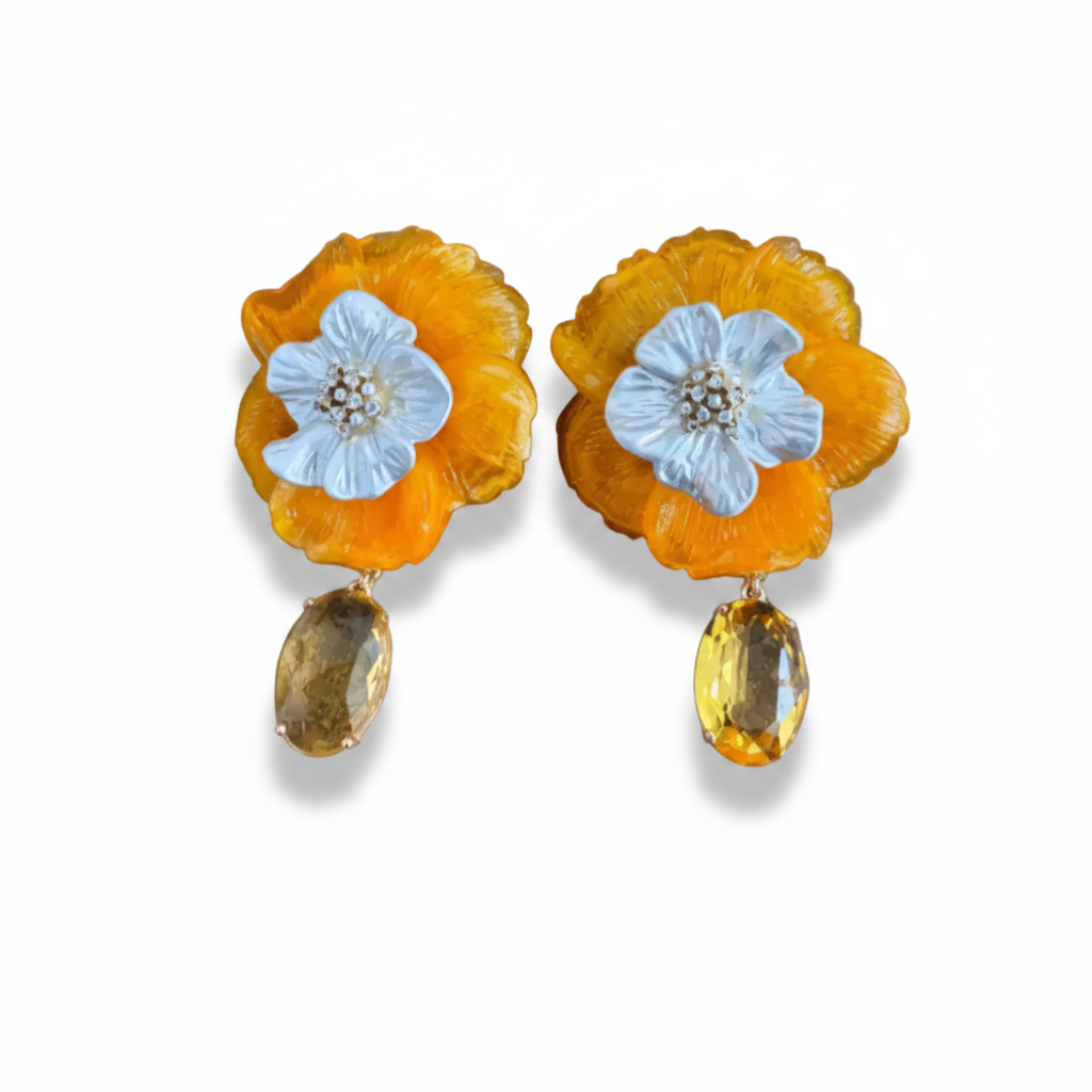 LUP183-LUCIA PIÑA-ARETES DE FLORES EN RESINA CON CRISTAL -S1508