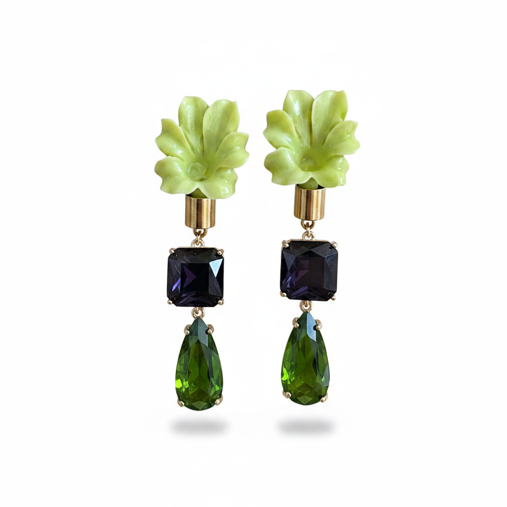 LUP179-LUCIA PIÑA-ARETES DE FLORES EN RESINA CON CRISTALES -S1508