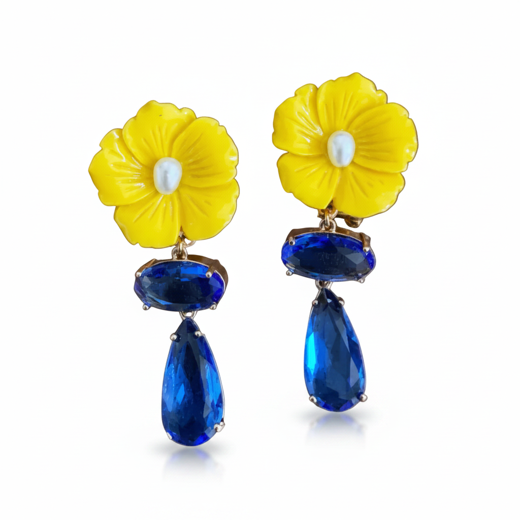 LUP180-LUCIA PIÑA-ARETES DE FLORES EN RESINA CON CRISTALES  -S1508