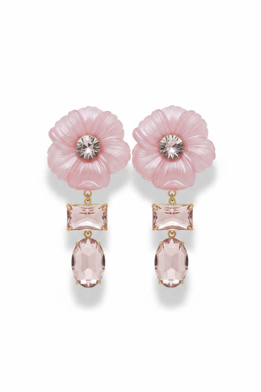LUP197-LUCIA PIÑA-Aretes de flores en resina con cristales  -S1508
