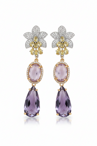 LUP184-LUCIA PIÑA-Aretes de flores en zirconias con piedras naturales y cristales  -S1508