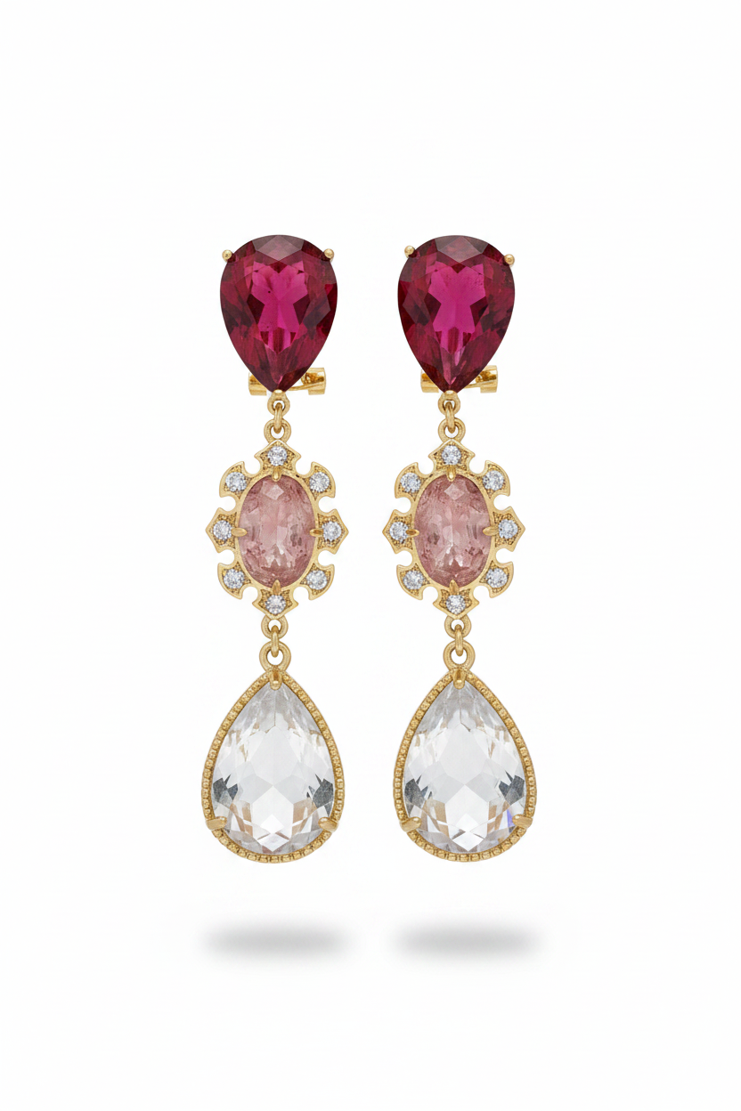 LUP187-LUCIA PIÑA-Aretes de cristales con piedras naturales   -S1508
