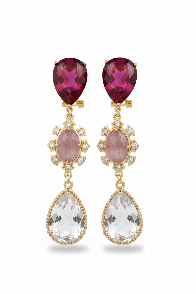 LUP188-LUCIA PIÑA-Aretes de cristales con piedras naturales -S1508