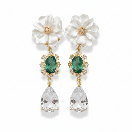 LUP189-LUCIA PIÑA-Aretes de flor en resina con piedras naturales  -S1508