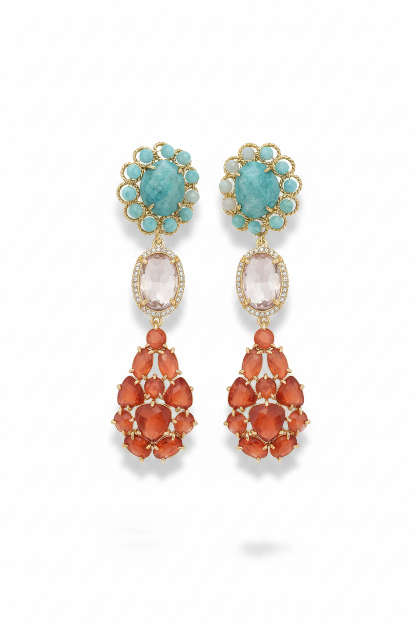LUP190-LUCIA PIÑA-Aretes de piedras naturales con cristales   -S1508