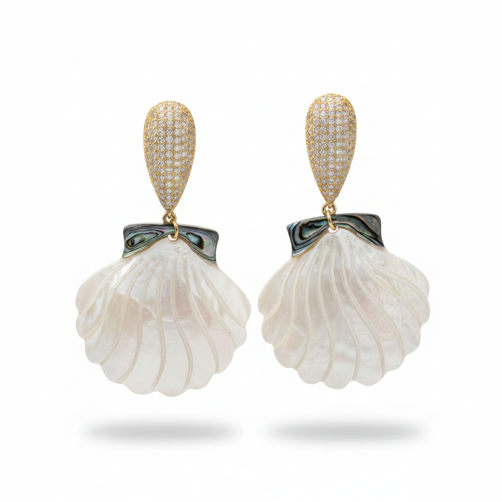 LUP192-LUCIA PIÑA-Aretes de conchas en madre perla y abulón  -S1624