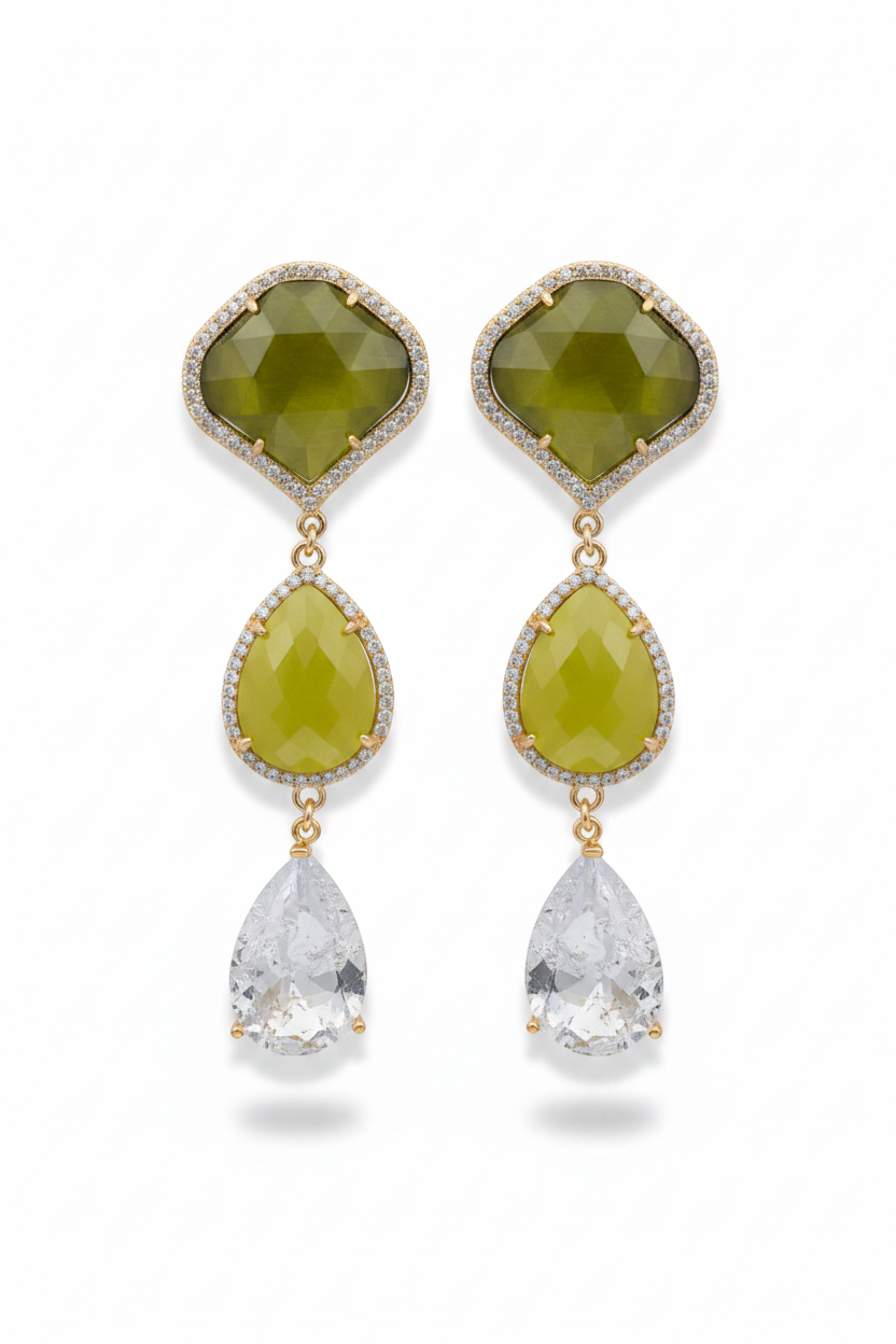 LUP191-LUCIA PIÑA-Aretes de piedras naturales y cristal  -S1624