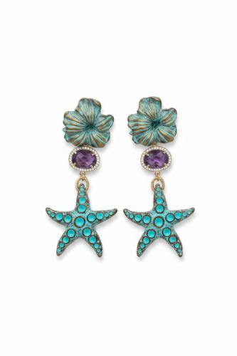 LUP193-LUCIA PIÑA-Aretes de estrellas de mar en resina con amatistas -S1624