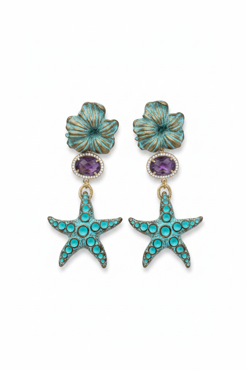 LUP193-LUCIA PIÑA-Aretes de estrellas de mar en resina con amatistas -S1624