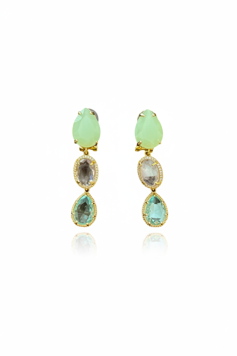 LUP56-LUCIA PIÑA-ARETES DE CRISTALES CON PIEDRA NATURAL  -S1392
