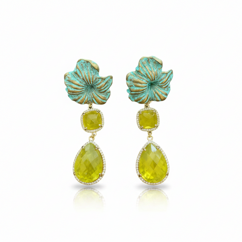 LUP52-LUCIA PIÑA -ARETES DE FLORES EN RESINA CON PIEDRAS NATURALES  -S1508