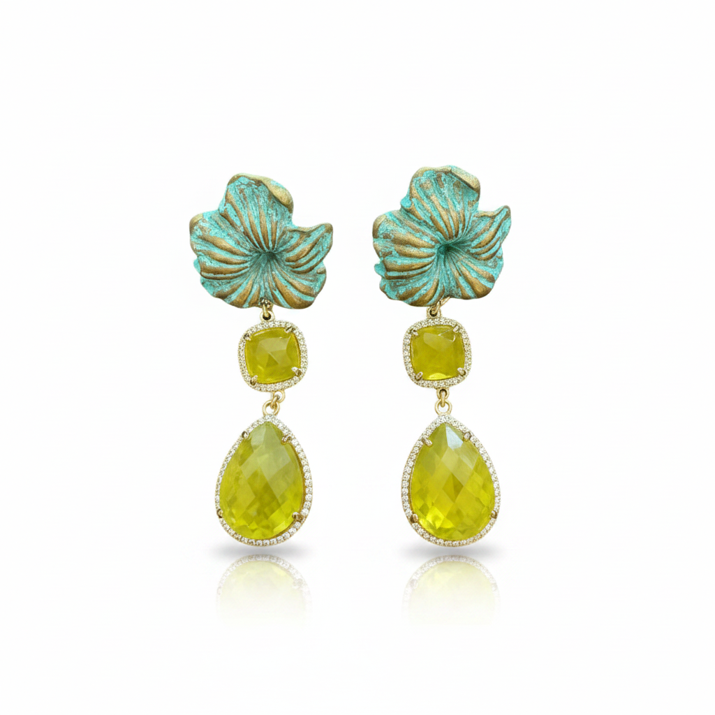 LUP52-LUCIA PIÑA -ARETES DE FLORES EN RESINA CON PIEDRAS NATURALES  -S1508