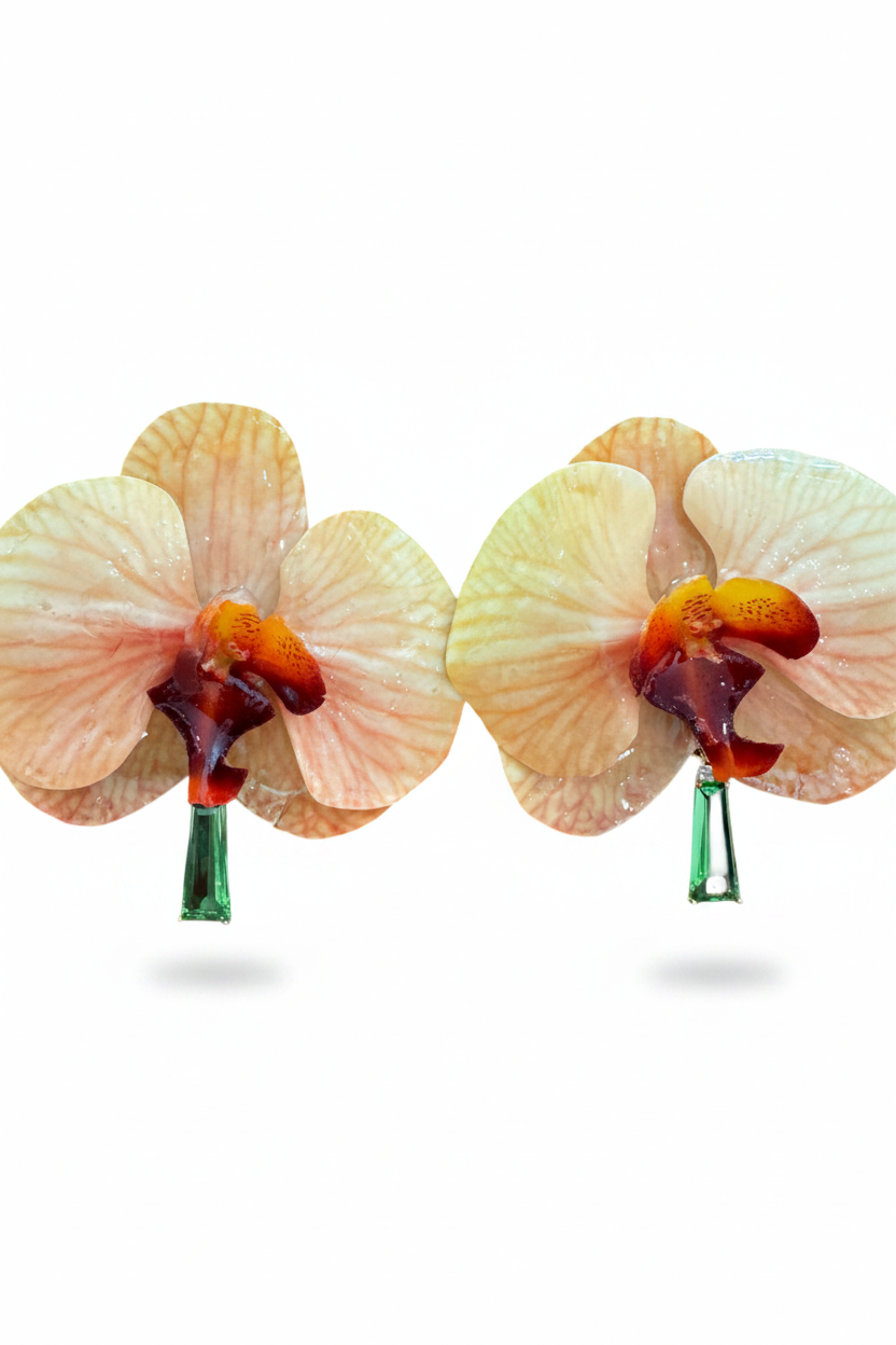 LUP55-LUCIA PIÑA-ARETES DE FLORES EN RESINA CON CRISTAL  -S1624