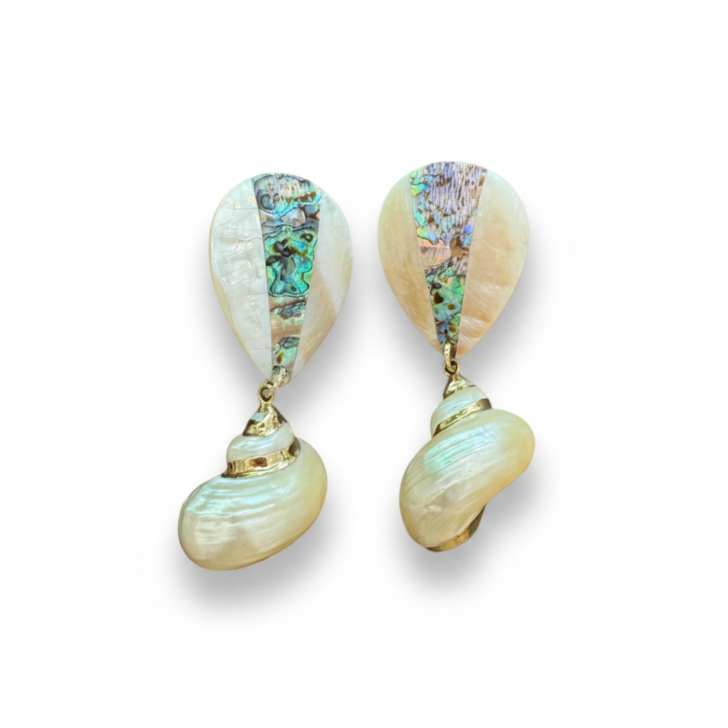 LUP16-LUCIA PIÑA-ARETES DE MADRE PERLA CON ABULÓN Y CARACOL NATURAL-S1624