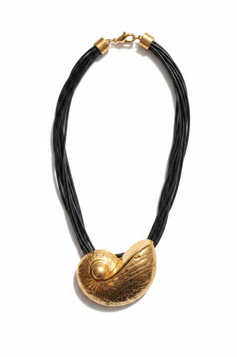 NAMM88-NAMMOS-COLLAR CARACOL CAJA PLATA Y ORO TIRAS DE PIEL-S1582