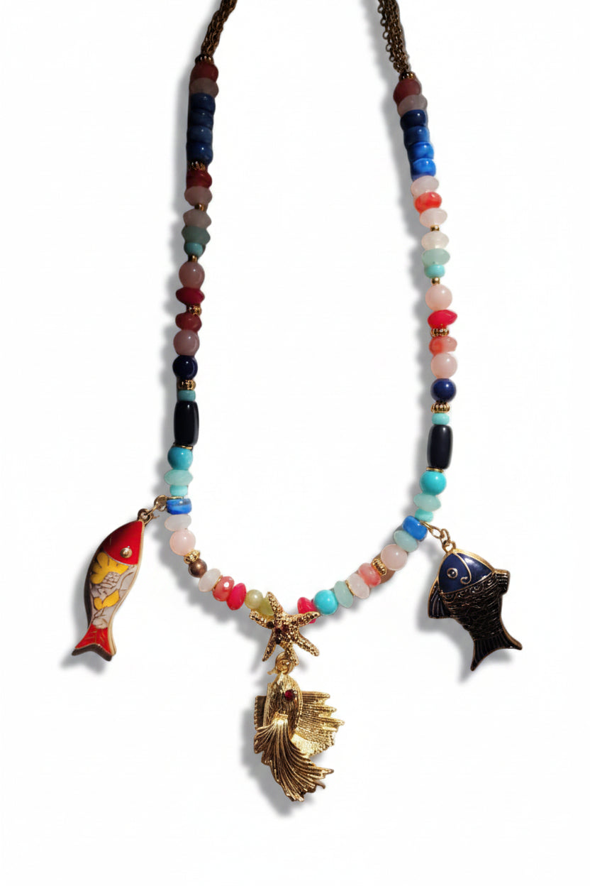 NAMM85-NAMMOS-COLLAR PECES CADENA CUENTAS DE COLORES-S1747