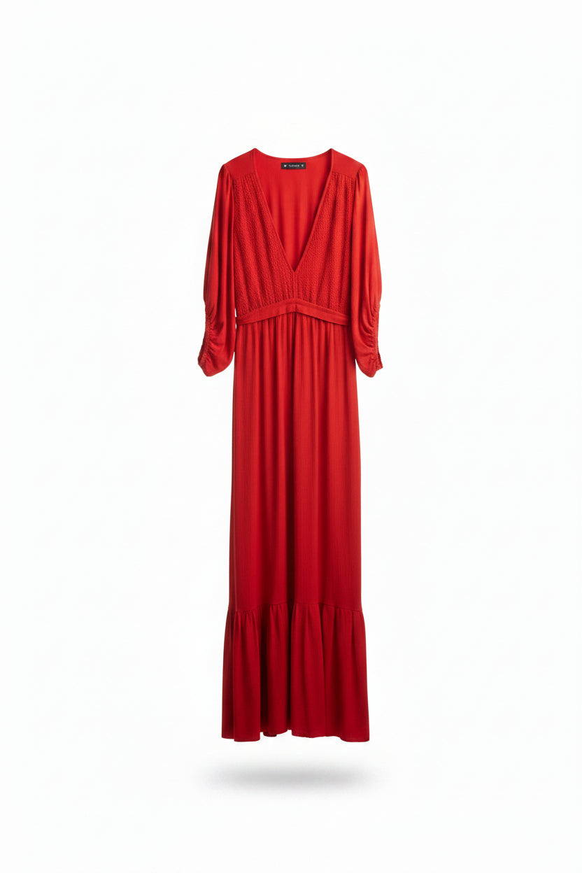 TRON152-VESTIDO CAYETANA RED SILK RAYON -S3850