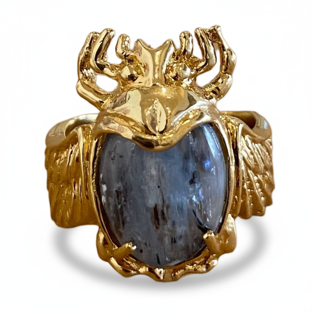MAN90-MANI MAALAI-ANILLO ESCARABAJO EGIPCIO CIANITA AZUL-S2990