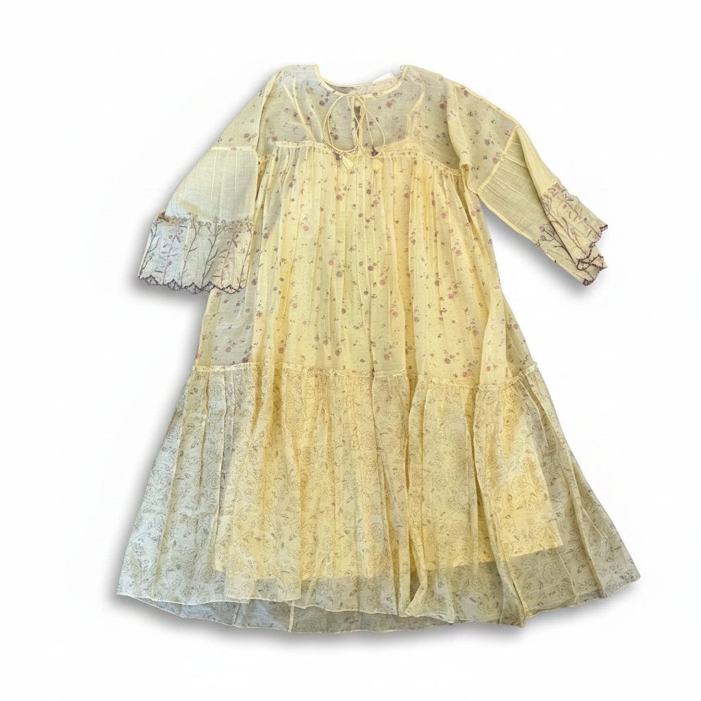 OLE08-OLEO-R06 DRESS AMARILLO POLLO PETO PESPUNTES-S6750