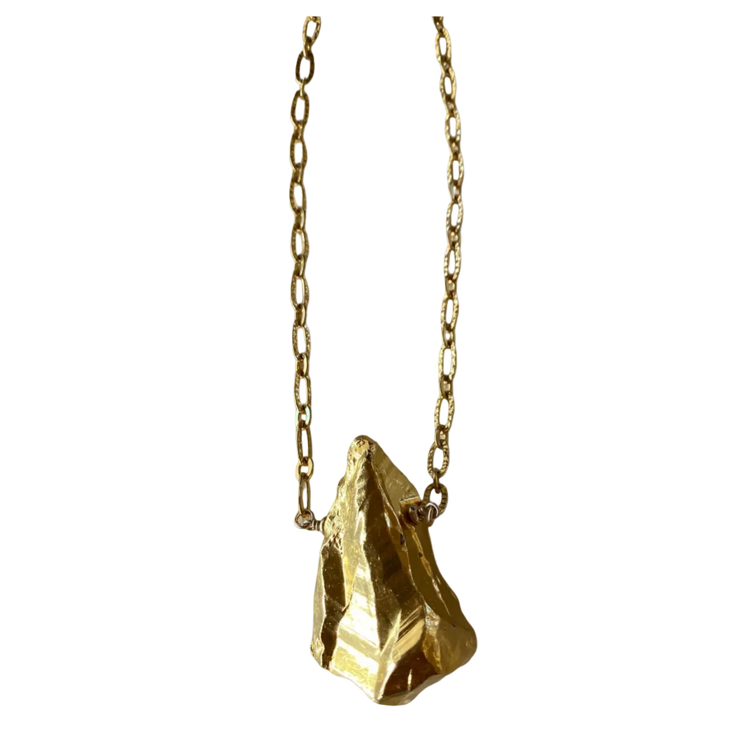 MAN54-MANI MAALAI-CUARZO EN BRUTO  CHAPA DE ORO Y CADENA - S4800