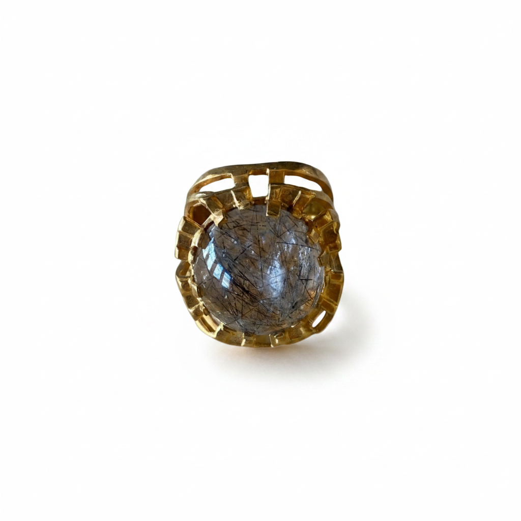 MAN47-MANI MAALAI-ANILLO METEORO CUARZO RUTILADO NEGRO- S3950